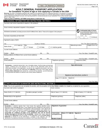 PPTC 153 E : ADULT GENERAL PASSPORT APPLICATION FOR CANADIANS 16 YEARS OF AGE OR OVER APPLYING IN CANADA OR THE USA