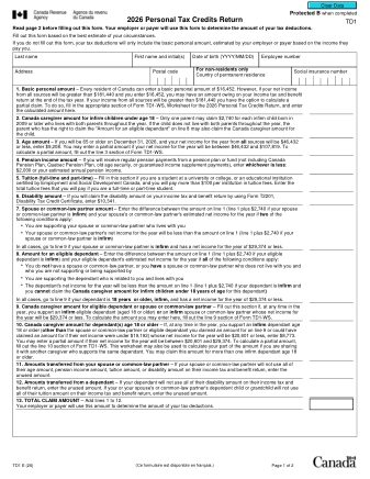 2026 Personal Tax Credits Return