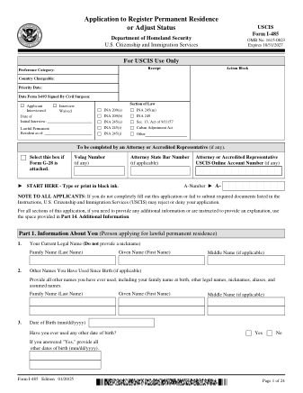 I-485, Application to Register Permanent Residence or Adjust Status