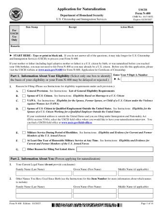 N-400, Application for Naturalization