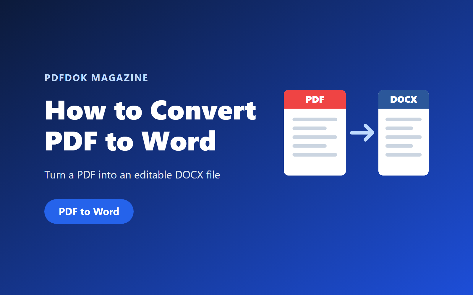 Illustration of a PDF document converted into an editable Word DOCX file with PDFDOK