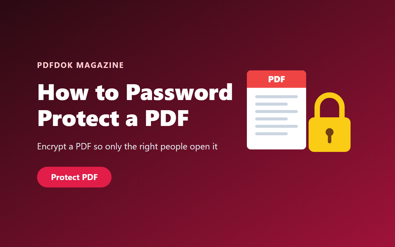 Illustration of a PDF document secured with a yellow padlock by PDFDOK Protect PDF