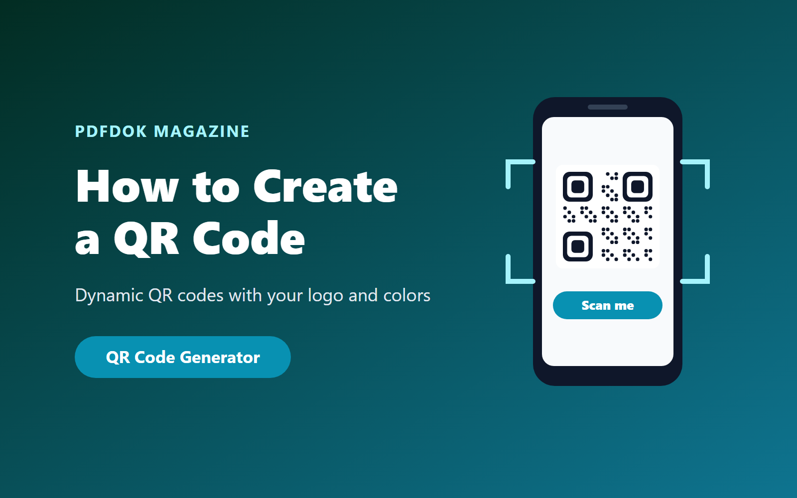 Illustration of a phone scanning a branded QR code created with the PDFDOK QR Code Generator